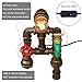 OYI Steampunk Industrial Vintage Rust Iron Water Pipe Desk Table Lamp Light with Red Valve Handle Switch and Green Faucet