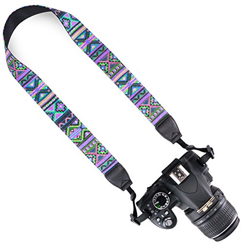 Wolven DSLR/SLR Camera Neck Shoulder Strap Belt Canvas Digital Camera Strap For Nikon Canon Samsung Pentax Sony Olympus Leica ETC (Purple Green)