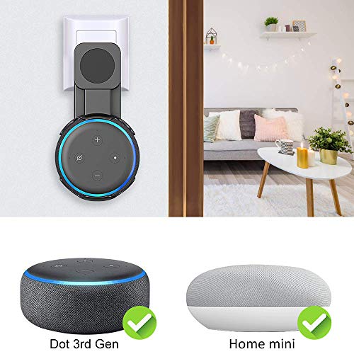 Comsoon Outlet Wall Mount Holder for 3rd Generation & Home Mini, Exposed Speaker, No Muffled Sound Space-Saving Accessories for Smart Home Speaker, Clever Dot Plug Without Mess Wires or Screws, Black