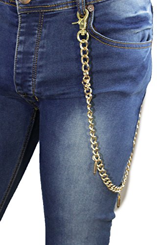 TFJ Men Metal Wallet Chain Biker Keychain Long Gold Skeleton Skulls Bullet Gun Charms