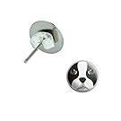 Boston Terrier Face - Dog Pet Novelty Silver Plated Stud Earrings