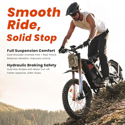 Flydone Electric Dirt Bike for Adults, 𝟰𝟬𝟬𝟬𝗪 𝗣𝗲𝗮𝗸 Motor, 56 km/h Max Speed, 104+ km Range, 19" Fat Tires, Hydraulic Disc Brakes