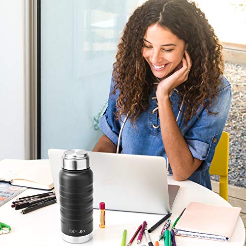 REYLEO Vacuum Insulated Water Bottle with Straw Lid- 18 Oz,Black,2 Lids BPA-Free, 18/8 Stainless Steel Thermal Sports Water Bottle, Keep Cold 24 Hours& Hot 8 Hours