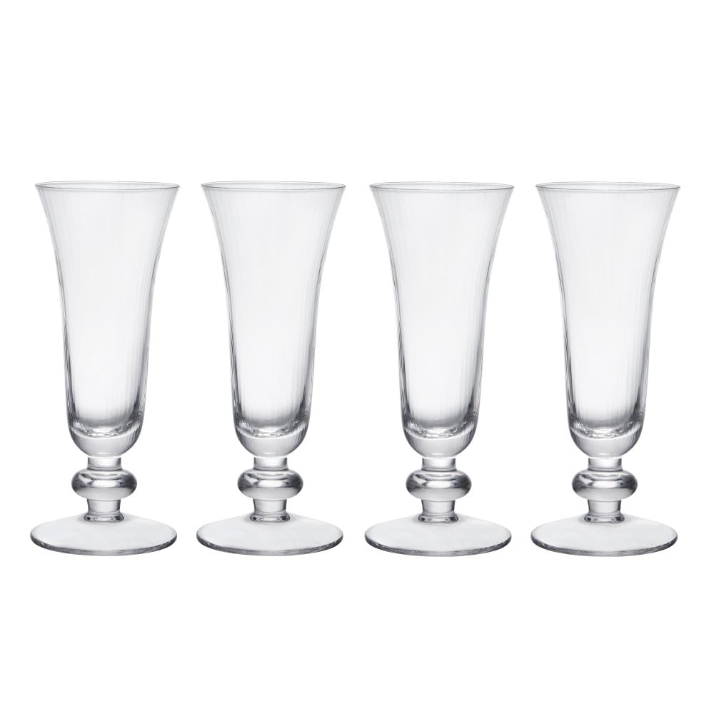 MIKASA Salerno Crystal Champagne Glasses, 170ml, Set of 4 Lead-Free, Clear Fine Glass Flutes with Short Stem and Wide Rim - Dishwasher Safe