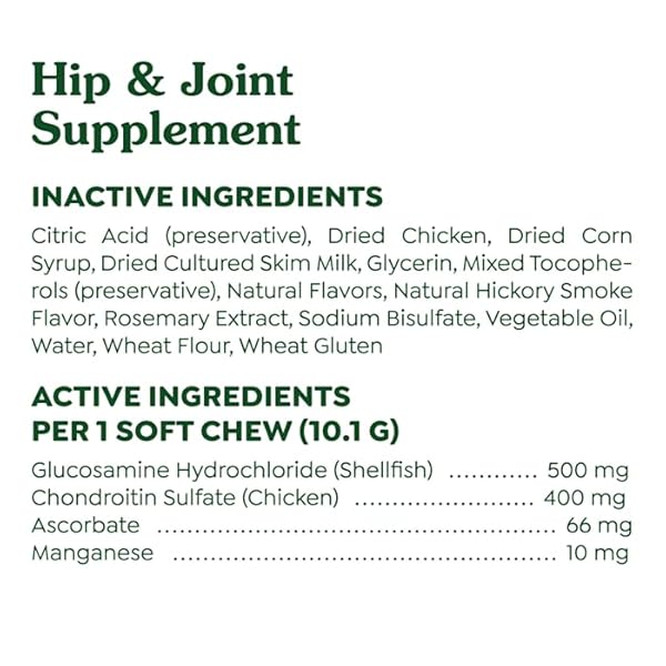 GREENIES SUPPLEMENTS HIP AND JOINT SUPPLEMENTS FOR DOGS, WITH CHONDROITIN & GLUCOSAMINE FOR DOGS, CHICKEN FLAVOR, 6.08 OZ. POUCH, 30 COUNT