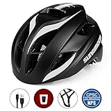 SUNRIMOON Bike Helmet with USB Light for Adult Men Women Road & Mountain Cycling, in-Molded Reinforcing Skeleton for Enhanced Protection, Adjustable Lightweight Bicycle Helmet, 22.44-24 Inches