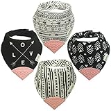 Whole Family Co. Premium Organic Cotton Baby & Toddler Bandana Bibs with BPA Free Silicone Teether, Soft & Absorbent, For Teething, Drooling & Feeding, Adjustable Size, Great Gift (Pink Love)