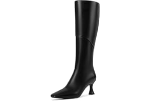 zhsrin Square Toe Knee High Boots for Women with Kitten Heel Full Side Zipper