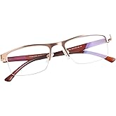 FONHCOO Reading Glasses for Women Men, Blue Light Blocking Reading Glasses Metal Half Frame Computer Readers Anti UV/Glare