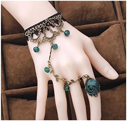 Sunmore Gothic Lolita Bracelet Bridal Wedding Venetian Retro Lace Bracelet With Ring Slave Halloween Masquerade Dress,Girl Friend Gift on Valentine's Day