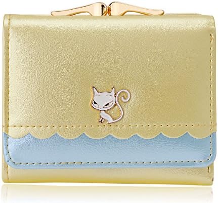 Women Cute Cat Coin Purse Short Wallet Bags with Card Holder for girls (YELLOW)
