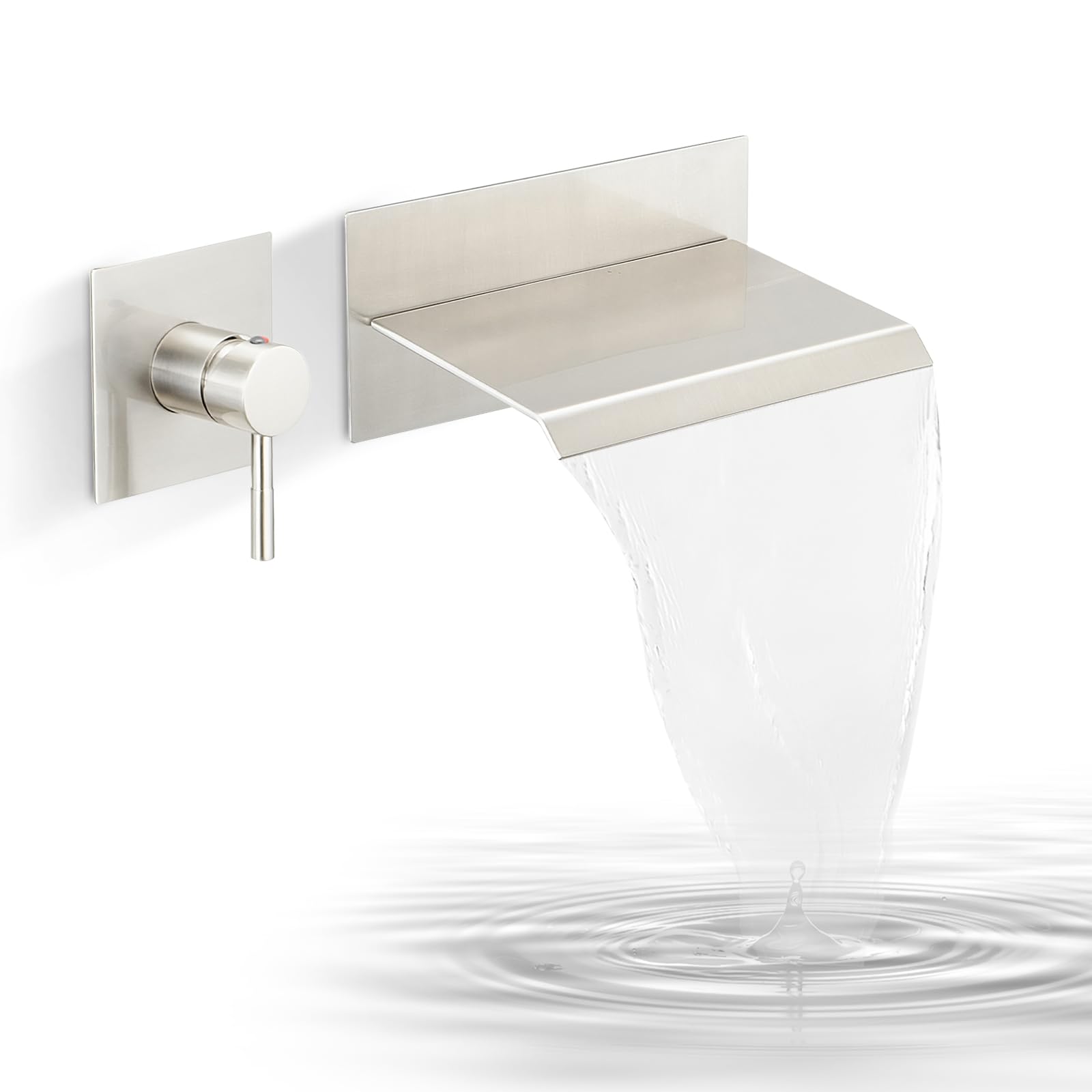 Photo 1 of BATHLAVISH Waterfall Bathtub Faucet Wall Mount Single Handle Bath Tub Faucet with Rough in Valve High Flow Waterfall Tub Spout Mixer Tap Lavatory with Tabletop, Brushed Nickel