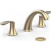 Bathroom Sink Faucet, Dual Handle Widespread Bathroom Faucet 3-Hole Design with Brushed Gold Finish, Includes Pop-Up Drain and cUPC Certified Lead-Free Hoses (Brushed Gold)