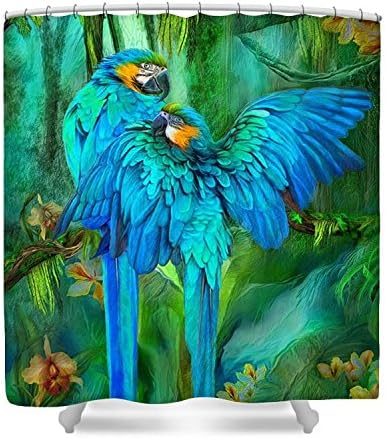 Hensu Tropic Spirits Gold and Blue Macaws Shower Curtains 66" by 72"
