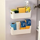 2 Pcs Kitchen Cabinet Door Organizer,Adhesive Mount Inside Cabinet Door Storage,Under Sink Door Storage Shelf for Kitchen,Bathroom,Office,Garage,Craft Room(White)