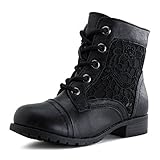 Girls Lace Up Flower Embroider Ankle Boots (Little Kid)