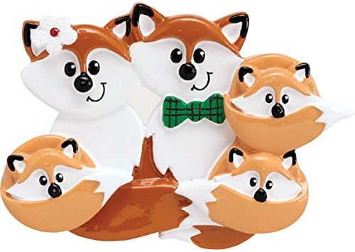 New Fox Family of 5 Personalized Christmas Tree Ornament Holiday Gift 2016