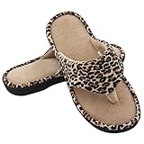 HomeTop Women's Leopard Memory Foam Spa Thong Flip Flops Indoor House Slippers (9-10 B(M) US, Leopard/Tan)
