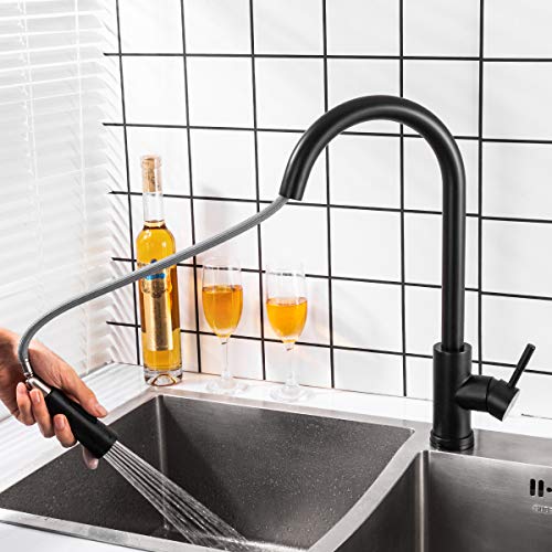 GAPPO Touch Kitchen Faucet with Pull Down Sprayer, Single Handle Smart Kitchen Sink Faucets with Pull Out Sprayer, Stainless Steel Touch Activated Faucet, Matte Black