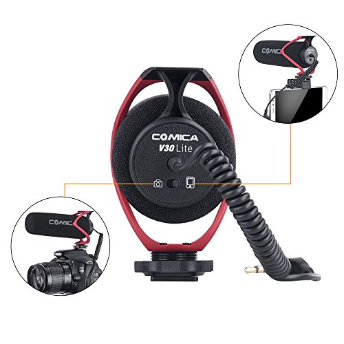 Comica CVM-V30 LITE Video Microphone Super-Cardioid Condenser On-Camera Shotgun Microphone for Canon Nikon Sony Panasonic Camera/DSLR/iPhone Samsung Huawei with 3.5mm Jack（Red）