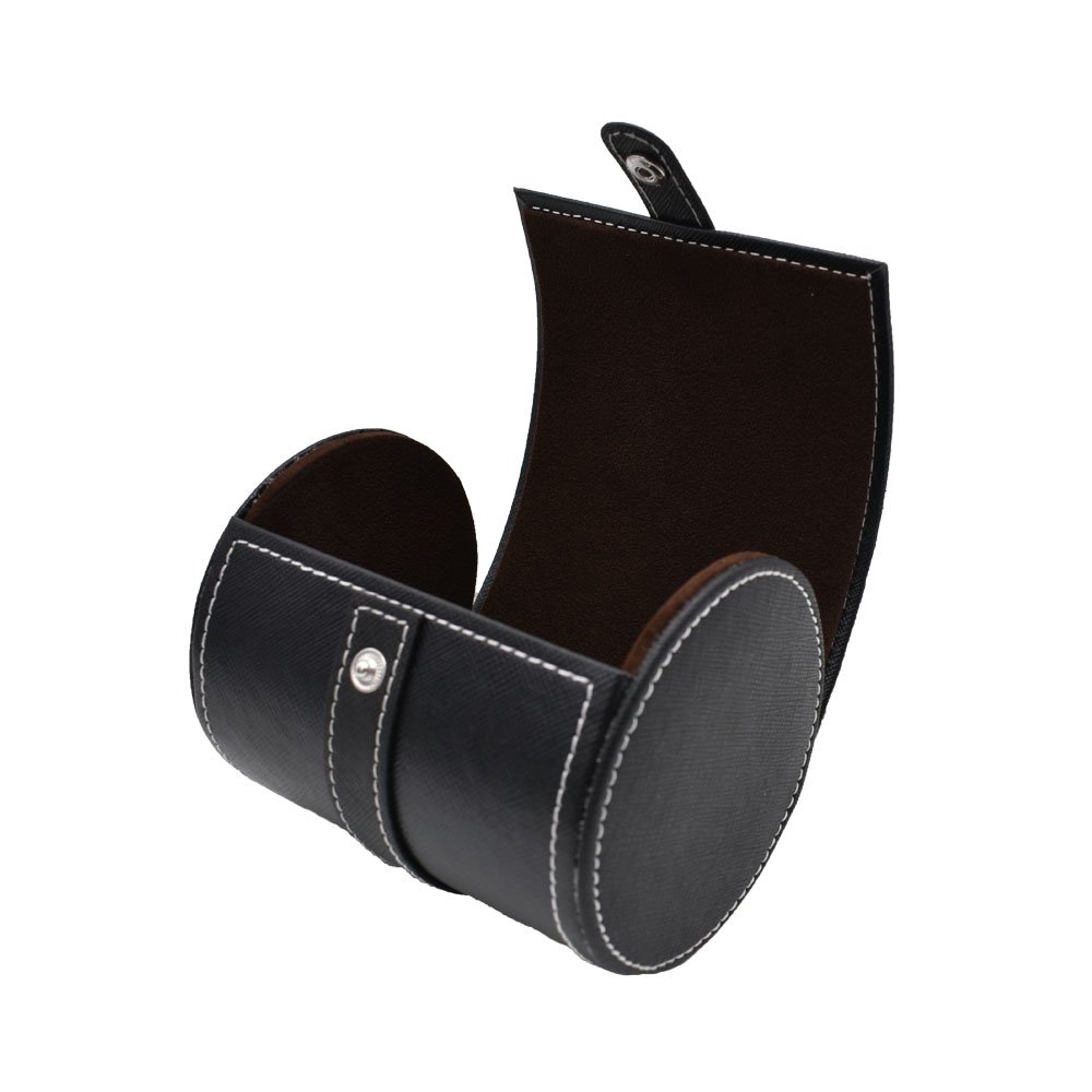 SANQIANWAN Tie Box Storage Holder PU Leather Cylinder Shape Travel Necktie Case (Black2)