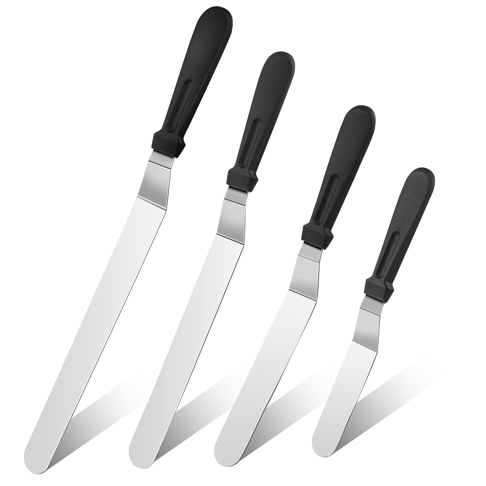 Photo 1 of Viemior 4PCS Angled Cake Icing Spatula Set - 6", 8", 10", 12", Premium Stainless Steel Offset Frosting Spatula Cake Spatulas Frosting Smoother with Plastic Frosting Handle for Cake Decorating, Baking