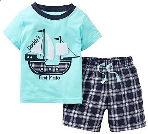 Heris Little Boys' Summer Cotton Short Sleeve Clothing Sets(Blue2/4T)