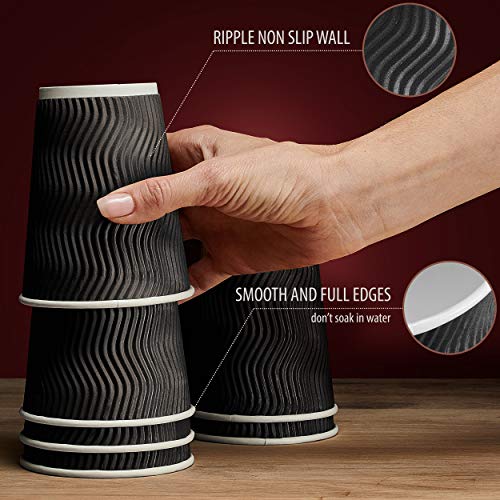Insulated Disposable Coffee Cups with Lids & Straws 12 oz, 100 Packs - Paper Cups for Hot Beverage Drinks To Go Tea Coffee Home Office Car Coffee Shop Party - FDA Approved (black) - Thumbnail 4
