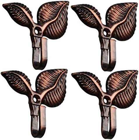 Vnfire 2 Pairs of Leaf Shape Metal Single Hook Wall Curtain Tieback Hooks for Clothes Coat Bag Hanger Home Storage Decorative Red Bronze
