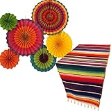 Jelda's Fiesta Party Supplies | Mexican Party Decorations | Theme Decor for Wedding, Birthday, Cinco De Mayo, Coco, Taco, etc. | Serape Table Runner | Colorful Paper Fans
