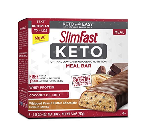 SlimFast Keto Meal Replacement Whipped Peanut Butter Chocolate Bar 1.48 oz 5 Bars per Box (4 Boxes)
