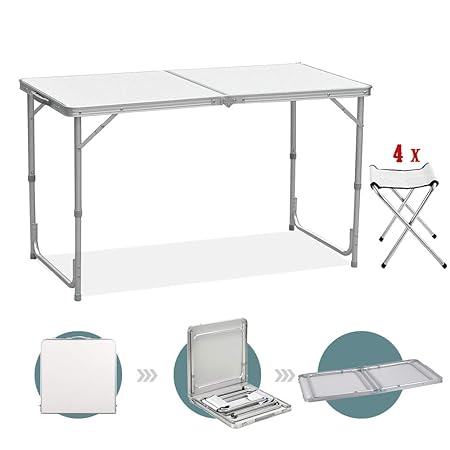 Sunreal faltbar Camping Tisch 4 ft verstellbar Höhe Ultralight Langlebig Garden Party/BBQ/Arbeit/Hausaufgaben Klapptisch mit 