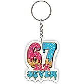 BKDKBD 6-7 Meme Keychain – 67 Popular Saying Funny Six Seven Ice Cream Drip Keychain, Novelty Gift for Meme Lovers, Backpack & Bag Charm Accessory 2 Inches