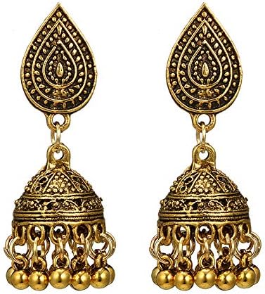 Earrings Jewellery, Gold Sliver Vintage Chandbali Kundan Jhumka Jhumki Beaded Jingle Earrings Gypsy Jewelry For Women Gift