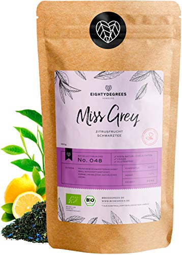 Miss Grey Schwarztee BIO - 100g - Premium Earl Grey Mischung mit Bergamotten Aroma (lose Blätter) 100% biologischer…