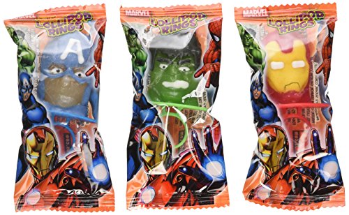 Marvel Decorated Lollipops Rings Fruit Flavored 20 Rings NET WT 8.46 OZ