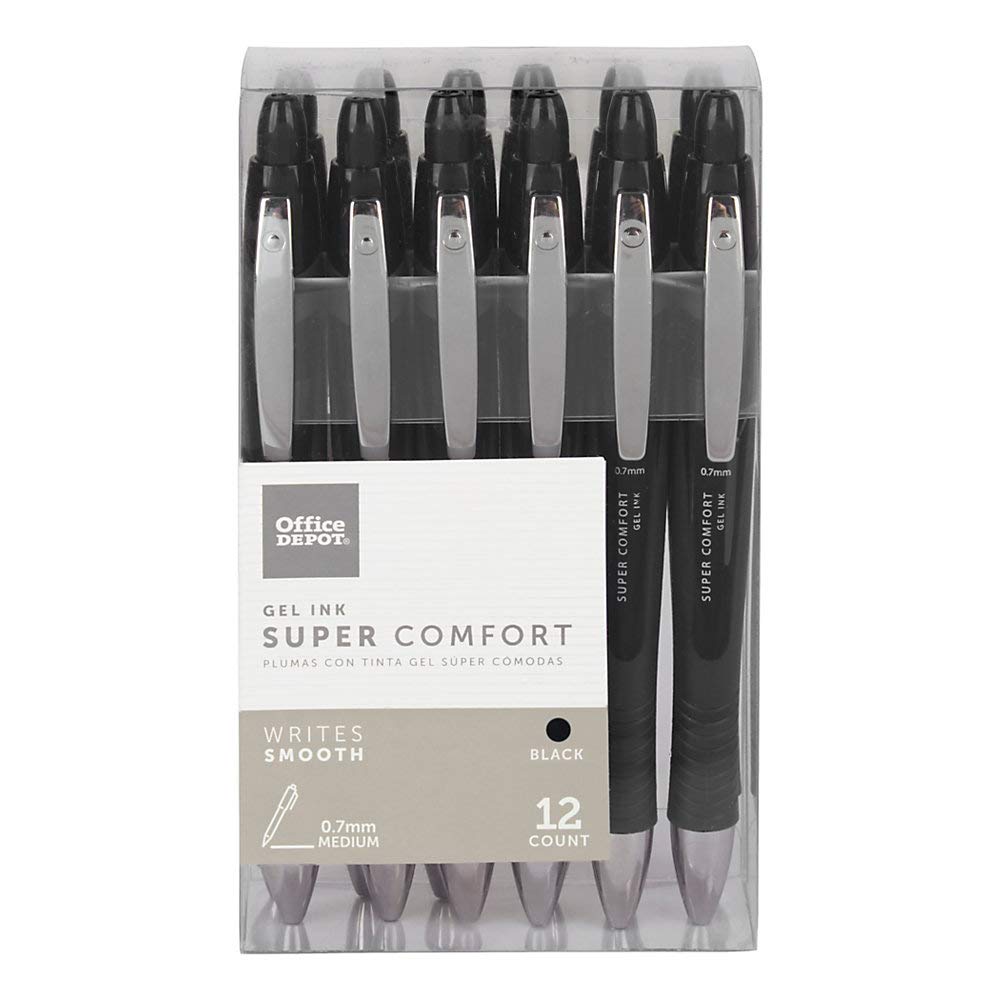FORAY Super Comfort Grip Retractable Gel Pens,Medium Point,0.7 mm,.Pack