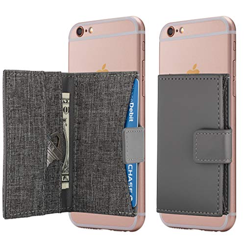 Cell Phone Wallet Stick on Card Holder Phone Pocket for iPhone, Android and All Smartphones (Charcoal Grey)