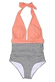 Qearal Womens Halter Striped One Piece Monikini Swimsuit High Waisted Bathing Suit Swimwear