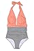 Qearal Womens Halter Striped One Piece Monikini Swimsuit High Waisted Bathing Suit Swimwear