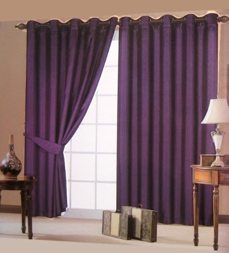 66 X 72 Faux Silk Plum Lined Pair Of Eyelet Ring Top Curtains