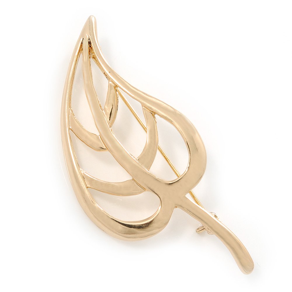 Gold Tone Metal Open Leaf Brooch - 60mm Across