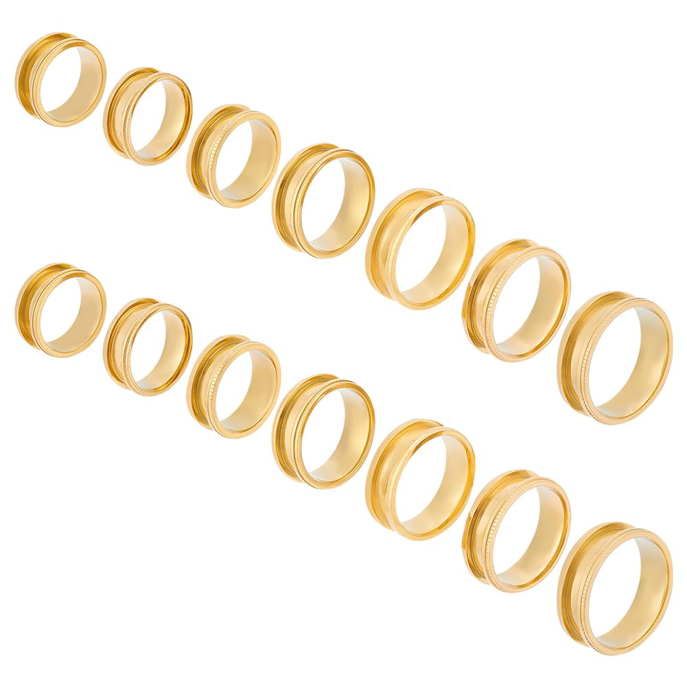 UNICRAFTALE 14pcs Golden Blank Core Ring 7 Size Titanium Steel Grooved Finger Ring Round Empty Blank Ring for Inlay Resin Ring Handmade Ring Jewelry Making Gift