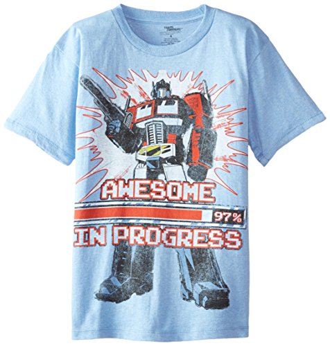 Transformers Big Boys' Optimus Prime Awesome In Progress Short Sleeve Tee, Light Blue Heather, Medium