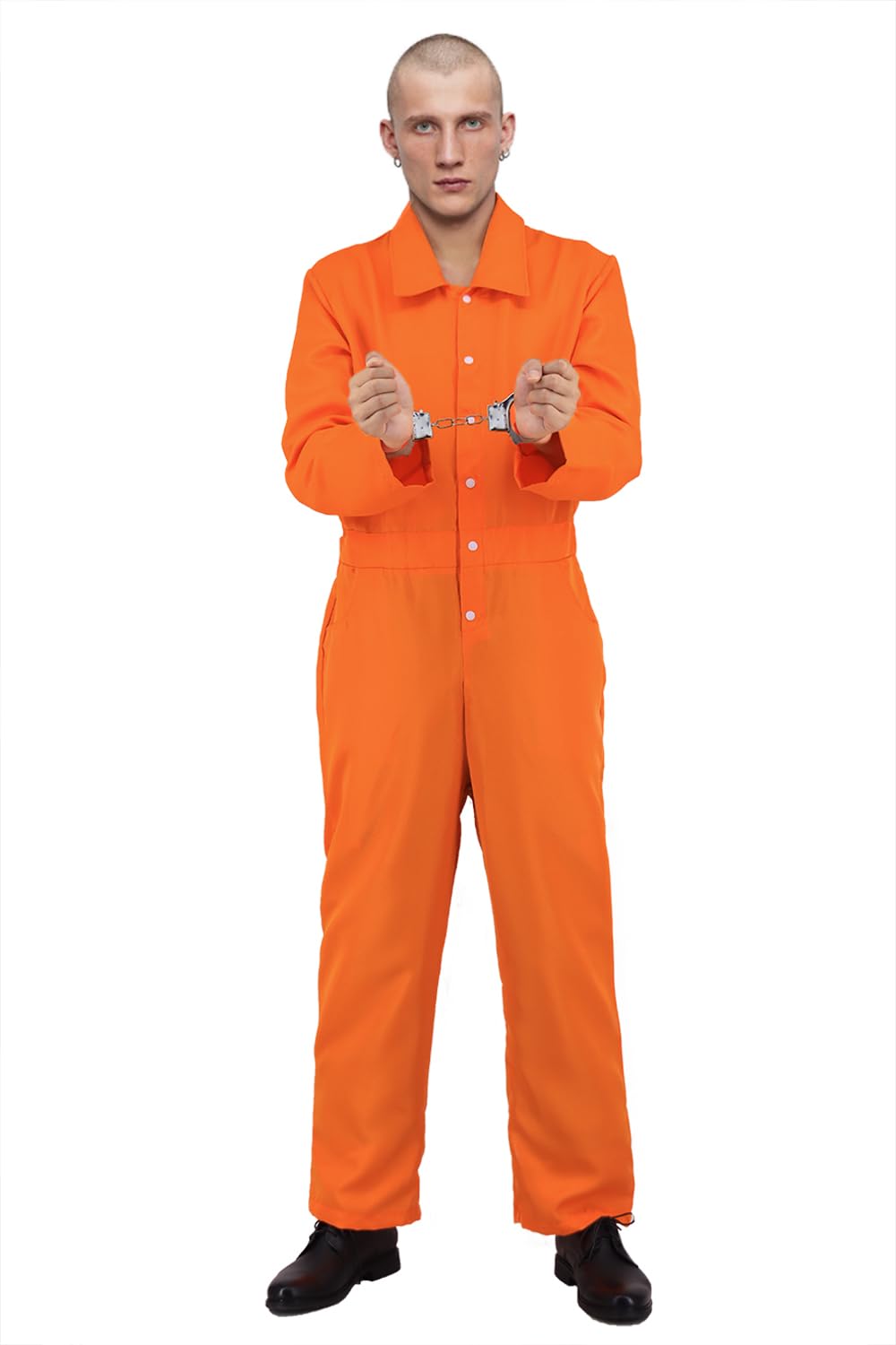 Photo 1 of Cabeny Prisoner Costume Men Orange Jumpsuit Loose Prison Jumpsuit for Halloween Costume Party CA035L