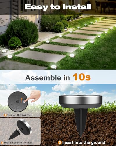 btfarm Set of 8 Solar Ground Lights, 8 LED Garden Outdoor Waterproof Solar Light, Solar Outdoor Spotlight for Paths, Lawn, Patio, Driveway, Courtyard, Swimming Pool, Cool White