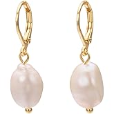 Vissen Freshwater Drop Pearl Earrings for Women Classic Gold Plated Leverback Earrings Pearl Dangle Trendy Jewelry 