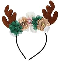 Sea Plan Kids Christmas Reindeer Antler Headband Girls Deer Antlers Ears Flower Hair Hoop (Brown)