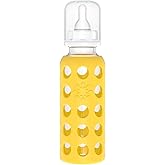 Lifefactory 9-Oz Glass Baby Bottle with Stage 2 Nipple and Protective Silicone Sleeve Mango