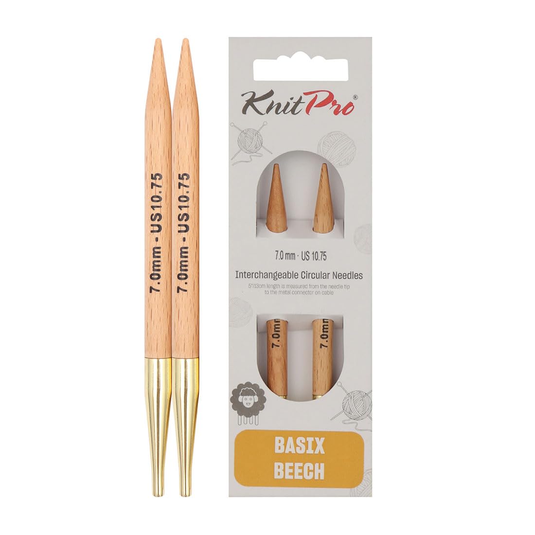 KnitPro Basix Beech Interchangeable Circular Needles 5" (13cm) | 7.00mm